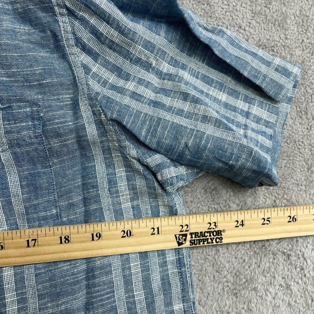 NEW Weatherproof Vintage Men's M Short Sleeve Shirt Blue Linen Cotton Striped - Picture 5 of 9